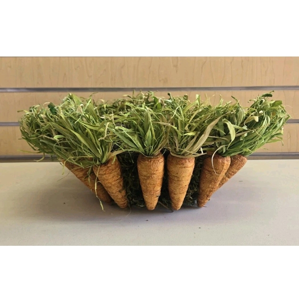 Carrot Basket Woven Wicker Easter Candy Eggs Home Decor Grass Moss 13"x15”x7"